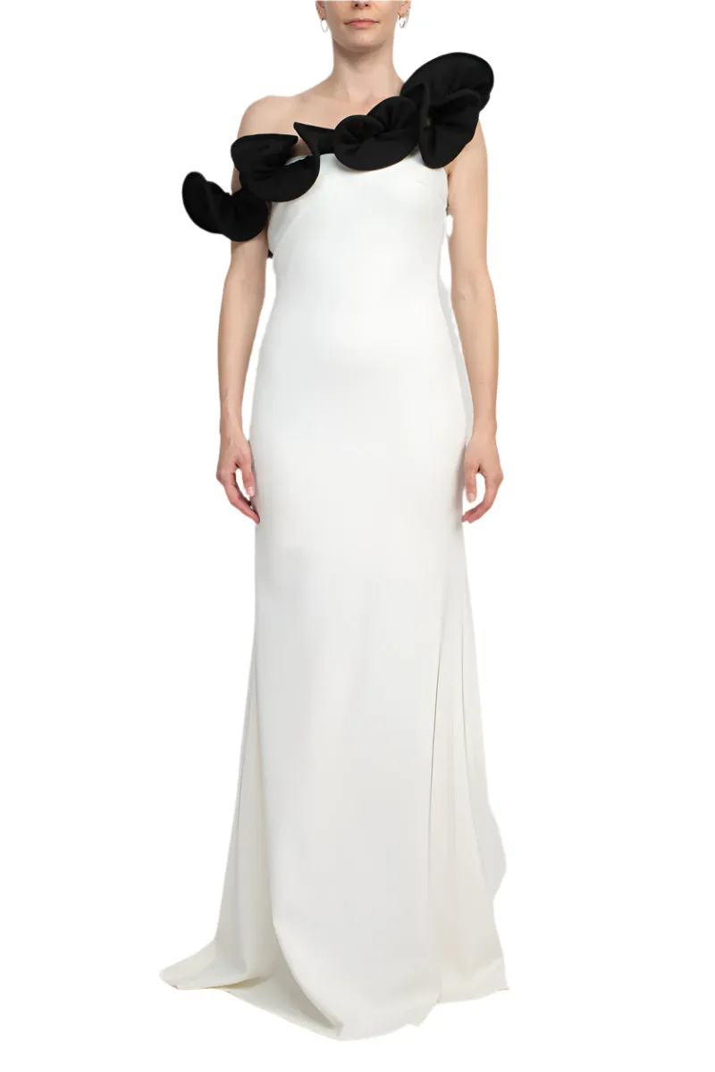 Alberto Makali One Shoulder Sleeveless Floral Shoulder Bodycon Solid Scuba Dress