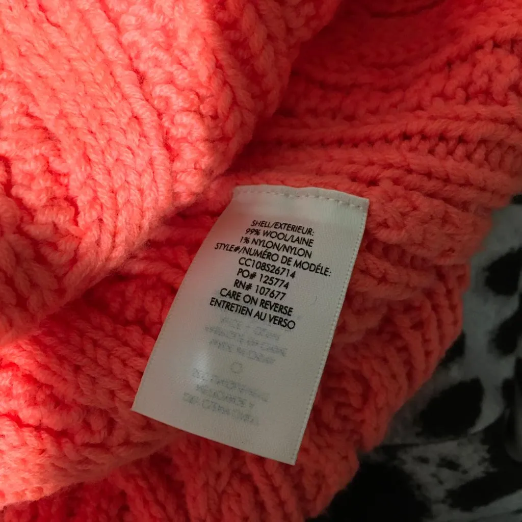 Alice   Olivia Women's Kenny Neon Cable Knit Turtleneck Sweater Deep Coral  Sz M