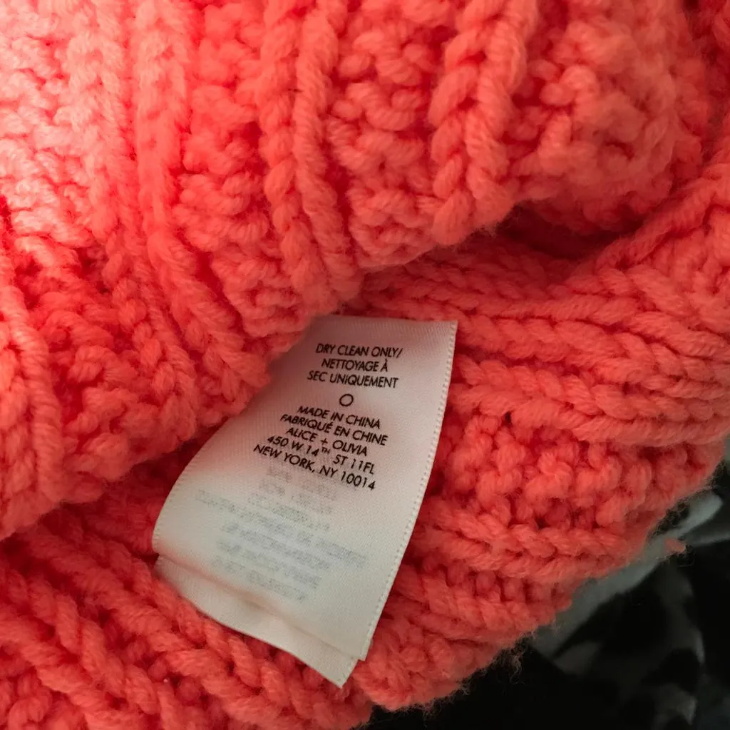 Alice   Olivia Women's Kenny Neon Cable Knit Turtleneck Sweater Deep Coral  Sz M
