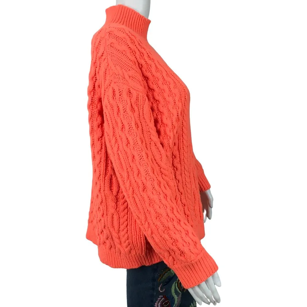 Alice   Olivia Women's Kenny Neon Cable Knit Turtleneck Sweater Deep Coral  Sz M