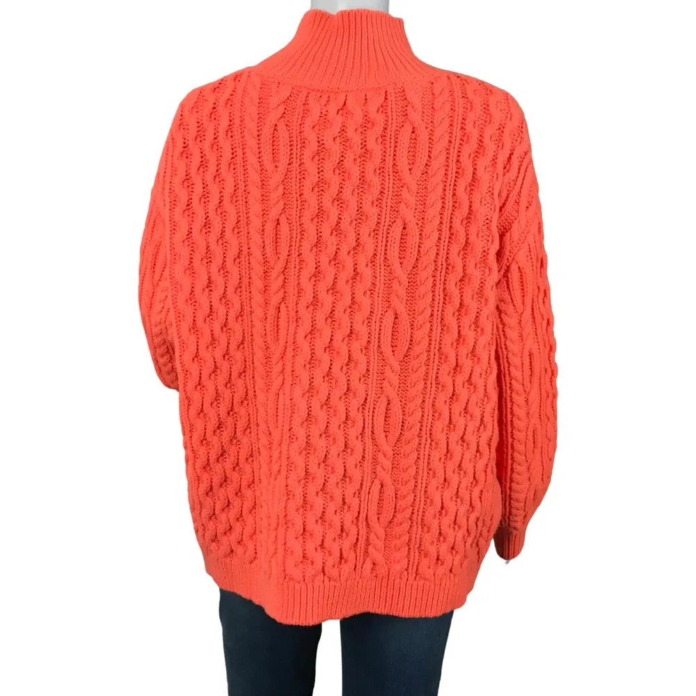Alice   Olivia Women's Kenny Neon Cable Knit Turtleneck Sweater Deep Coral  Sz M