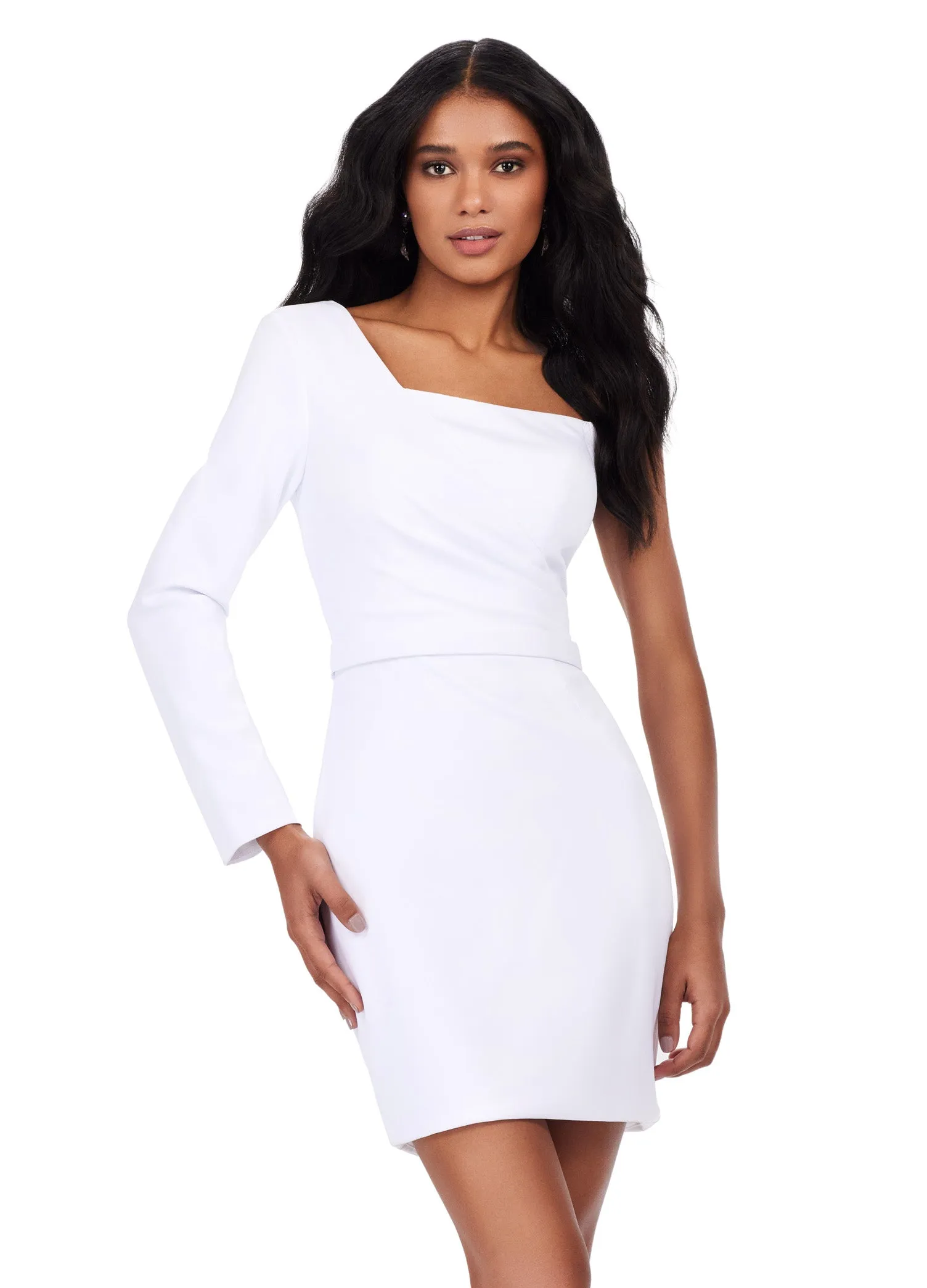 Ashley Lauren 4678 One Sleeve Scuba Cocktail Dress with Ruching Prom Formal