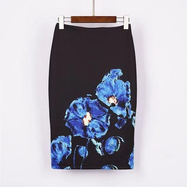 Autumn Rose Flower Printed High Waist Skirt