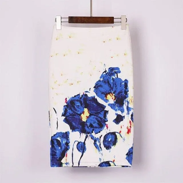 Autumn Rose Flower Printed High Waist Skirt