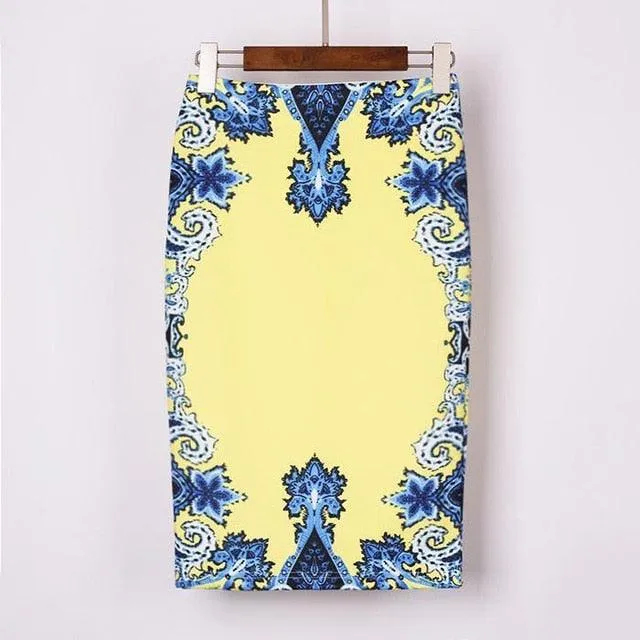 Autumn Rose Flower Printed High Waist Skirt
