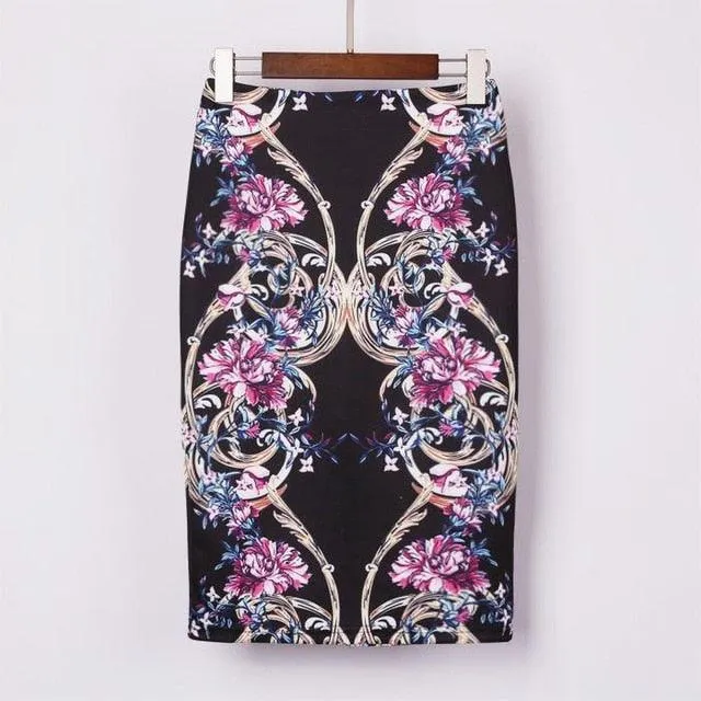 Autumn Rose Flower Printed High Waist Skirt