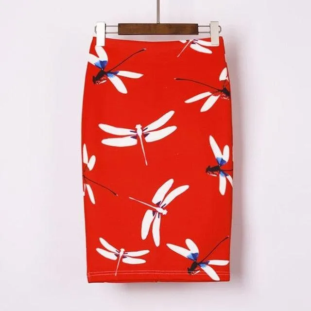 Autumn Rose Flower Printed High Waist Skirt