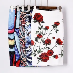 Autumn Rose Flower Printed High Waist Skirt