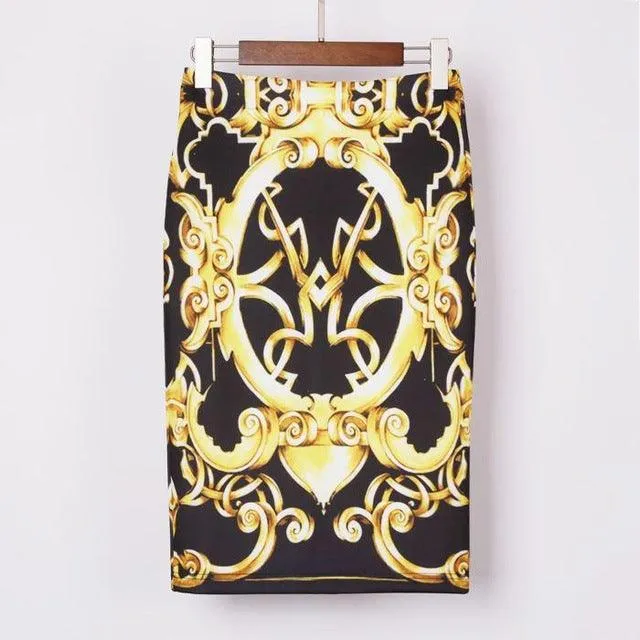 Autumn Rose Flower Printed High Waist Skirt
