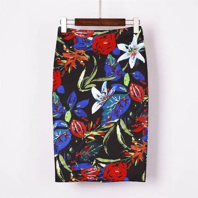 Autumn Rose Flower Printed High Waist Skirt