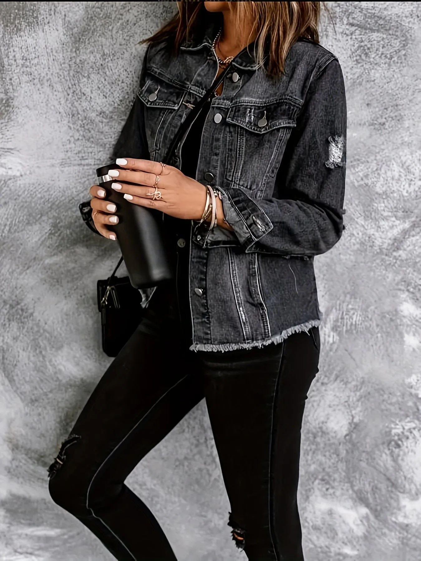 Black Distressed Denim Jacket