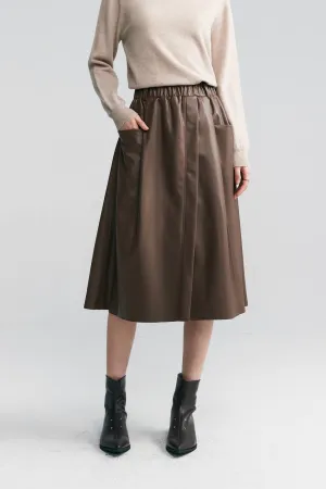 Black Leather Maxi Cargo Skirt With Front Slit