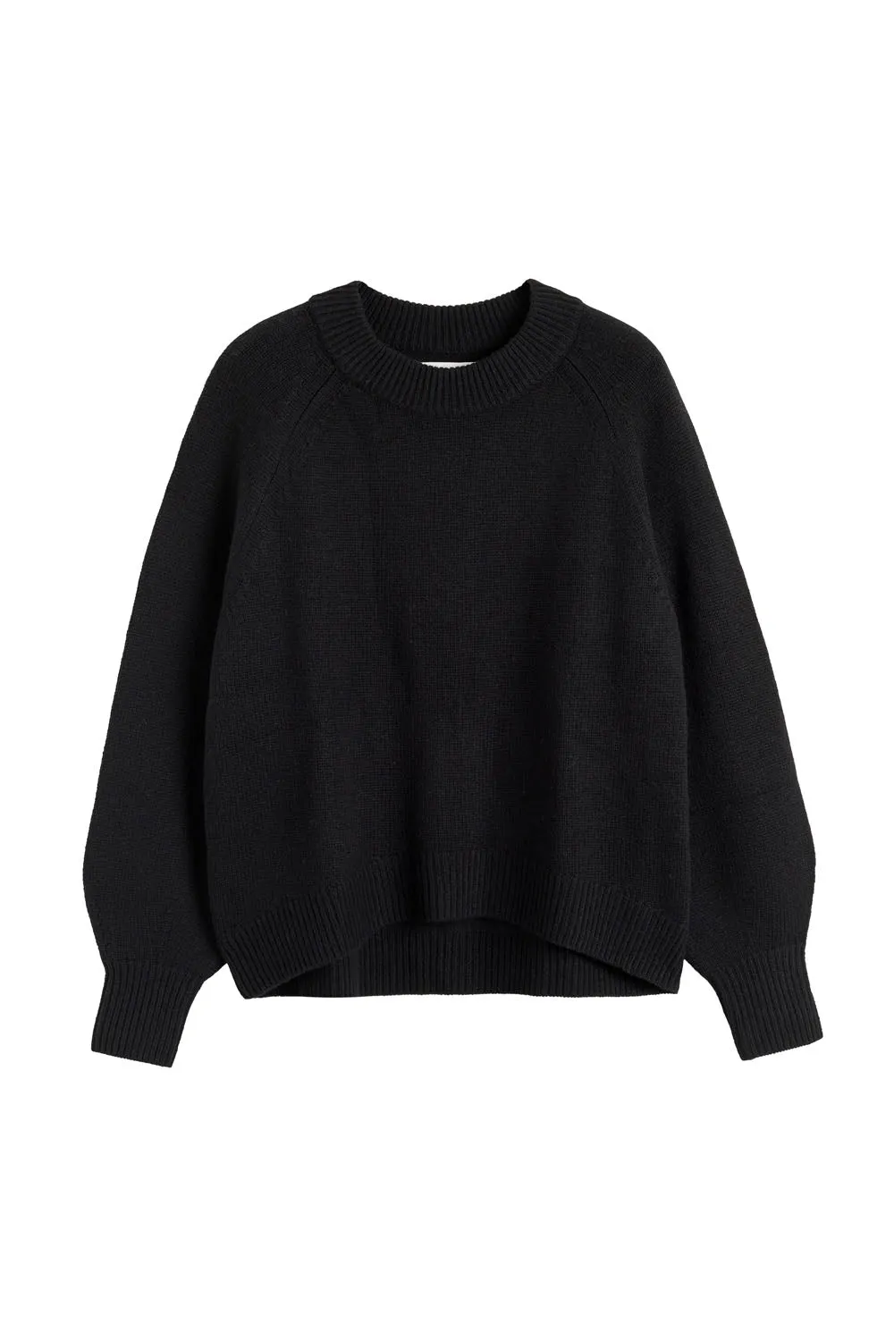 Black Wool-Cashmere Saddle Sleeve Sweater