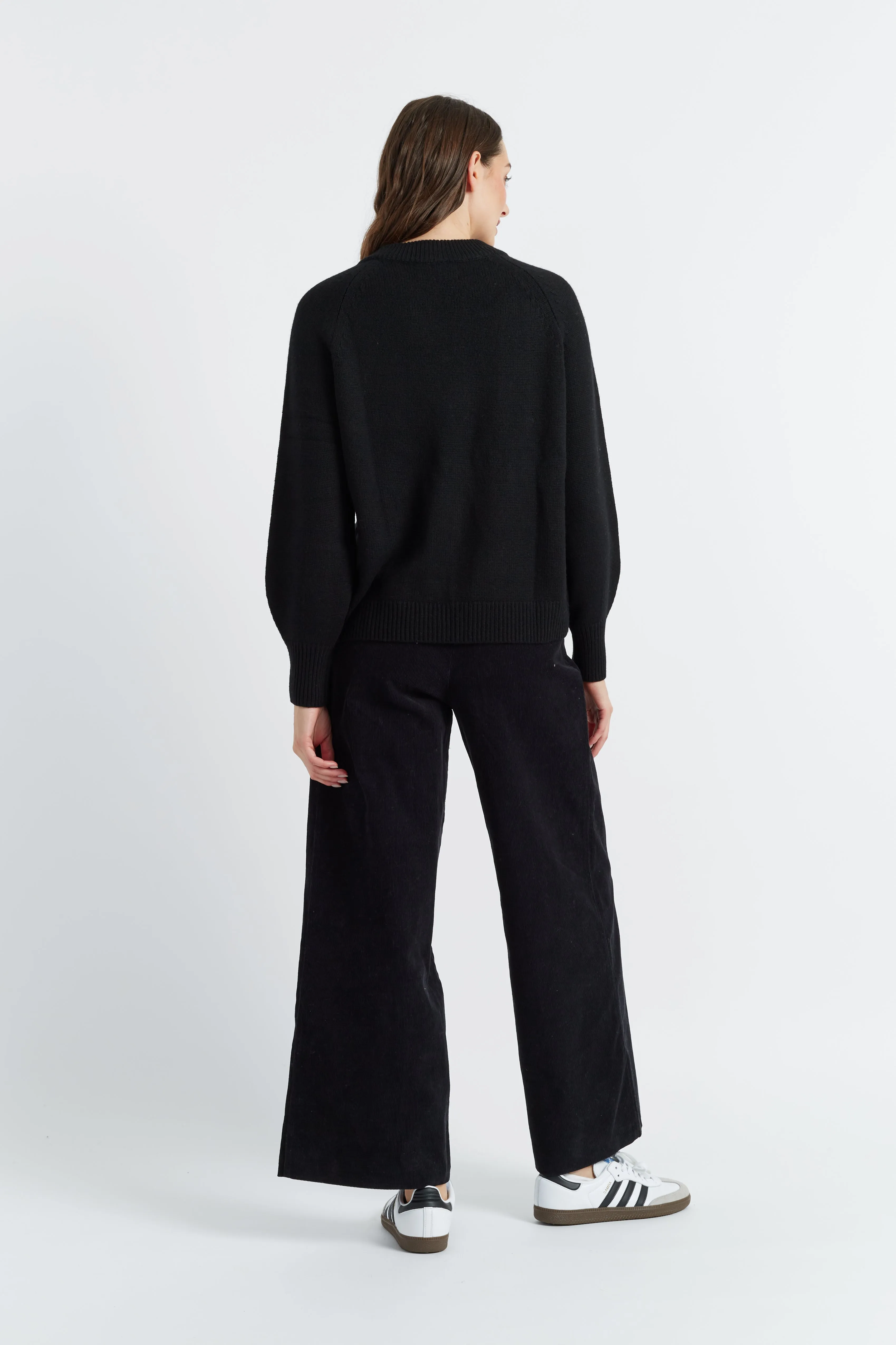 Black Wool-Cashmere Saddle Sleeve Sweater
