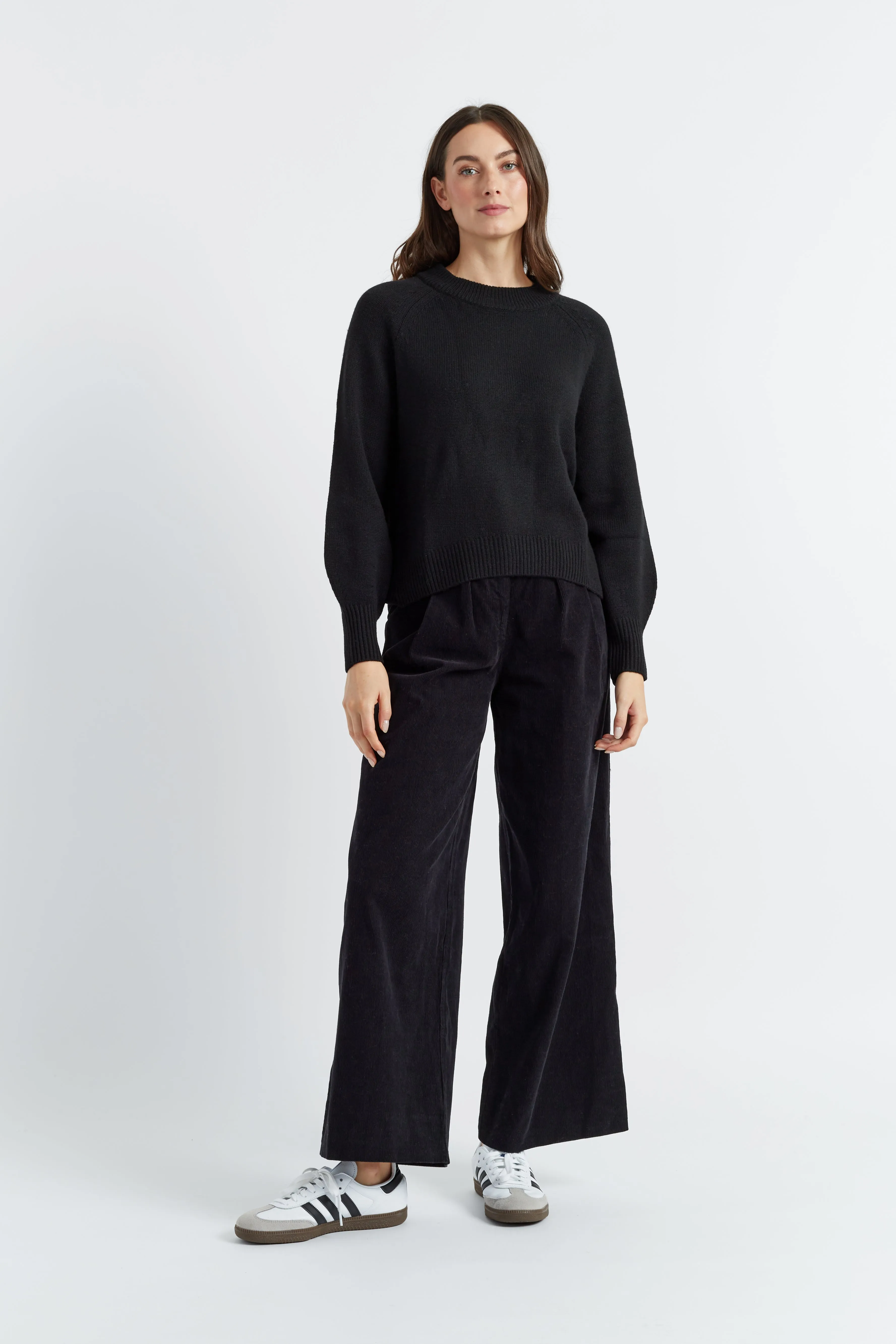 Black Wool-Cashmere Saddle Sleeve Sweater