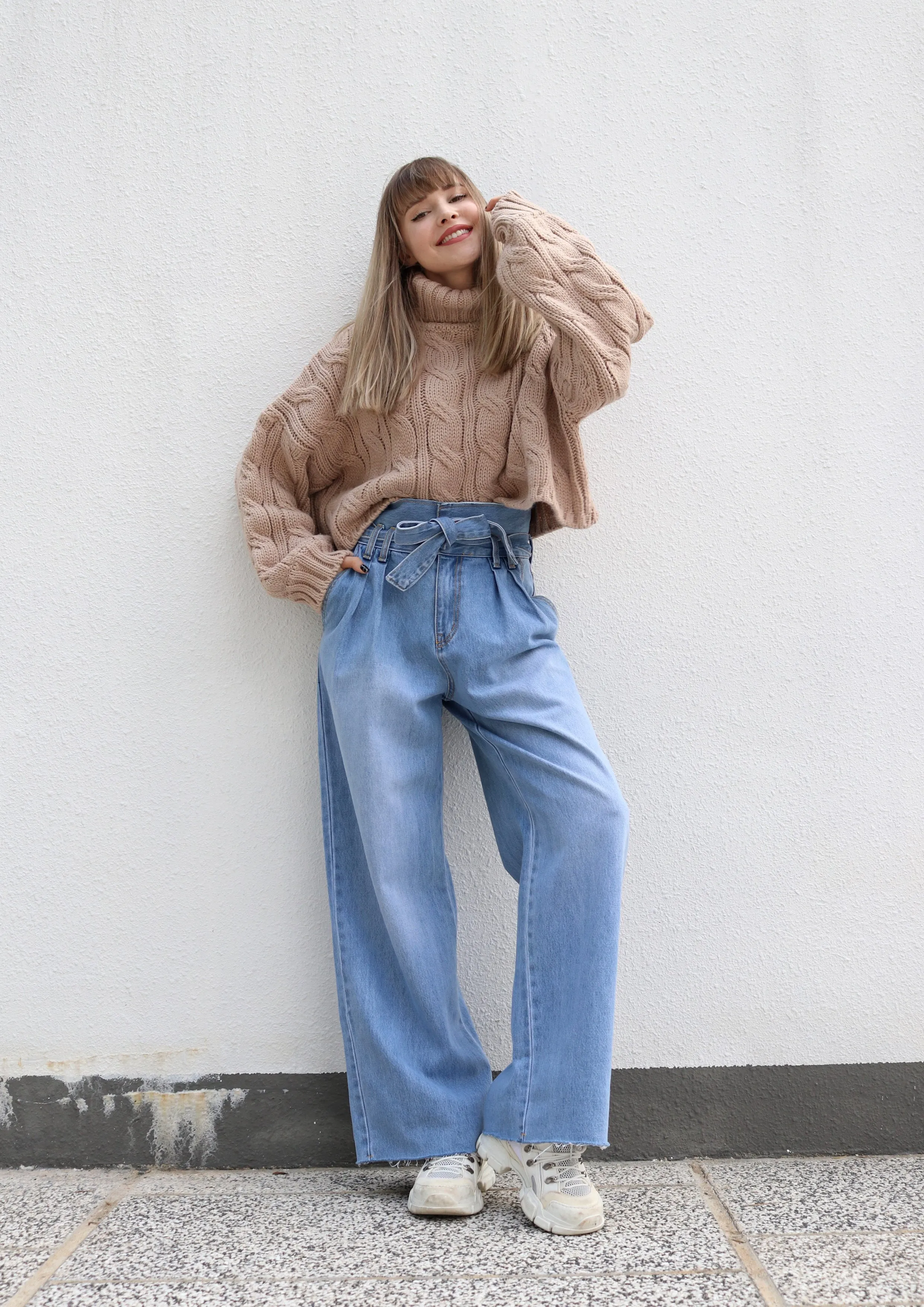 Blush Cropped Cable Knit Turtleneck