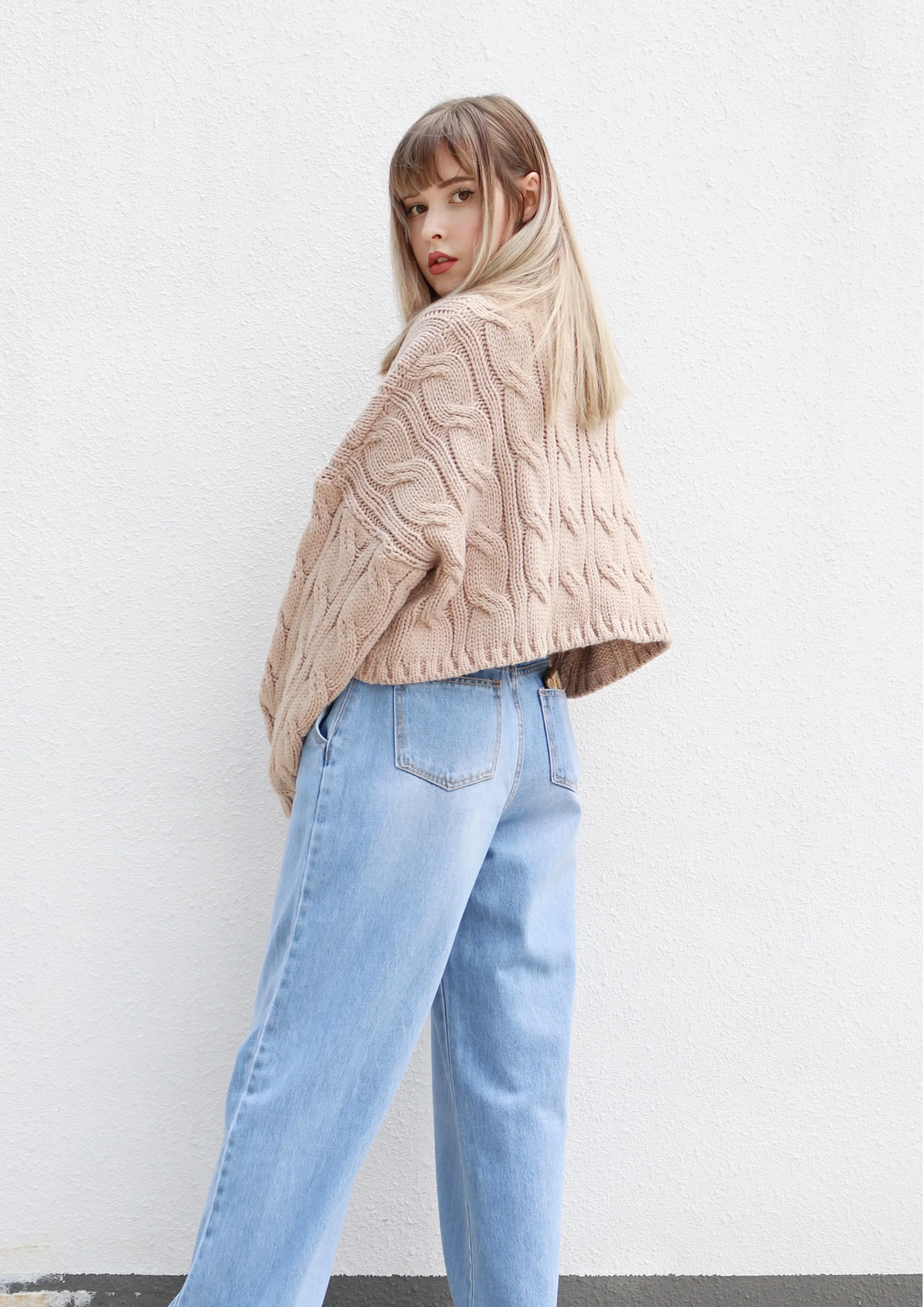 Blush Cropped Cable Knit Turtleneck