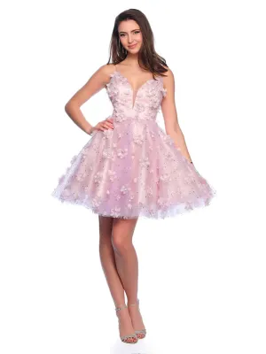 Dave & Johnny 11751 Size 0 Lilac A Line 3D Flower Homecoming Dress shimmer Cocktail Gown Sheer