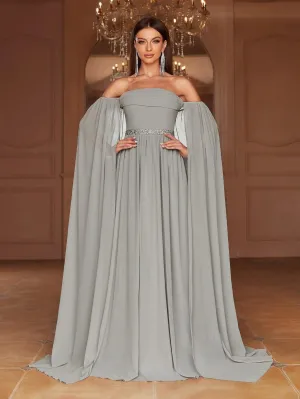Elegant Off Shoulder Extra-Long Sleeves Chiffon Prom Dress