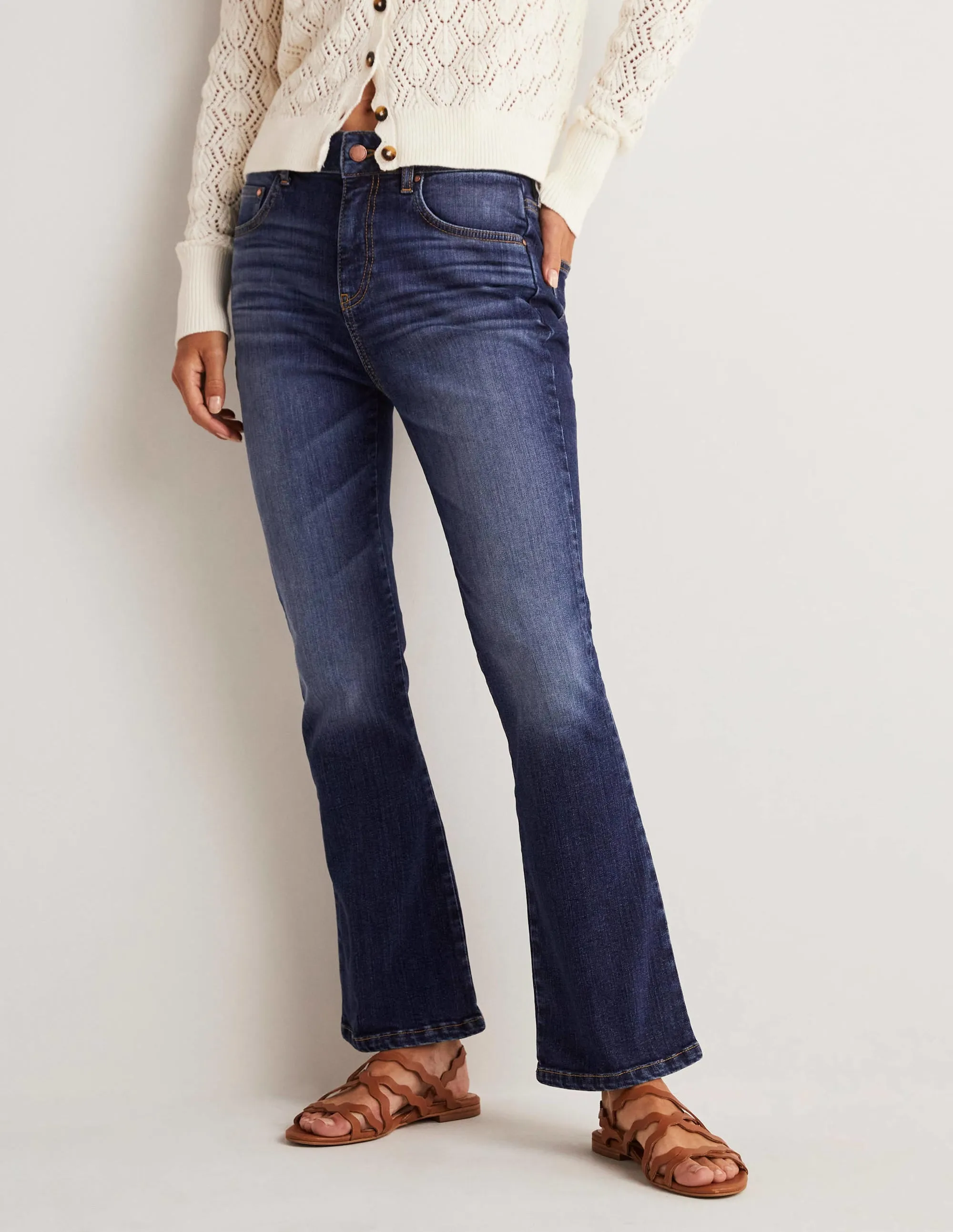Fitted Cropped Flare Jeans-Dark Vintage