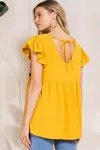 FLORAL EMBROIDERED, FRONT SMOCKED, RUFFLE SS TOP
