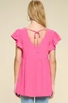 FLORAL EMBROIDERED, FRONT SMOCKED, RUFFLE SS TOP