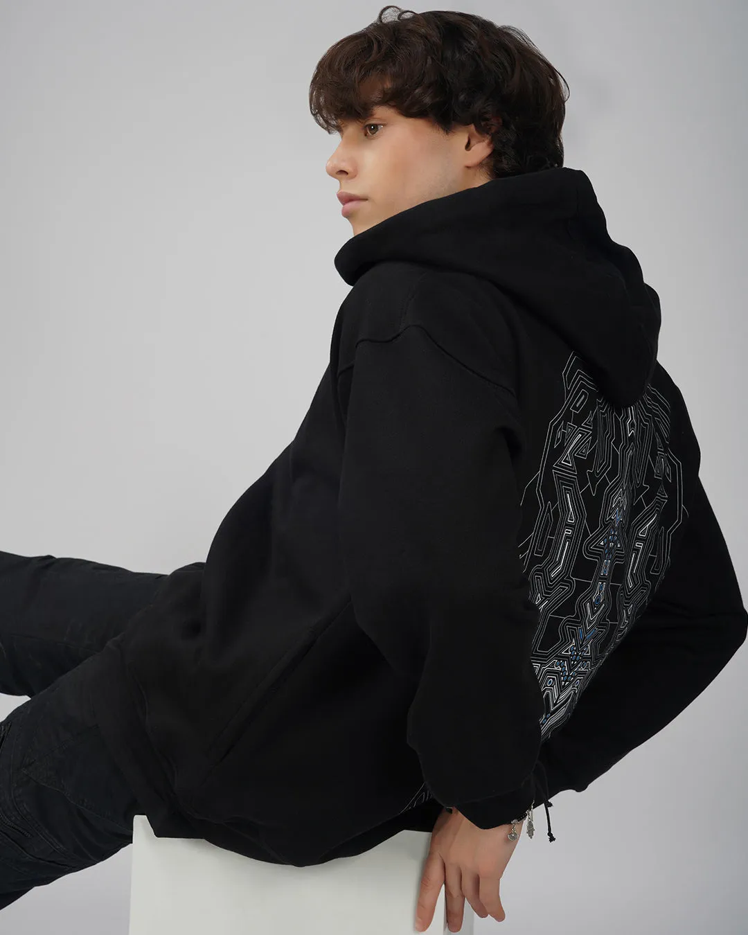 Geometric Trishul | Oversized Hoodie | UV Light Reactive & Glow In Dark