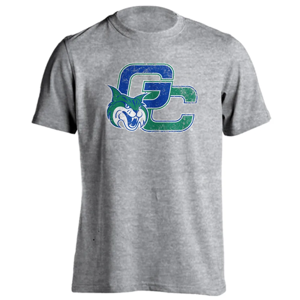 Georgia College GCSU Bobcats Distressed Interlocking GC with Mascot Logo Short Sleeve T-Shirt