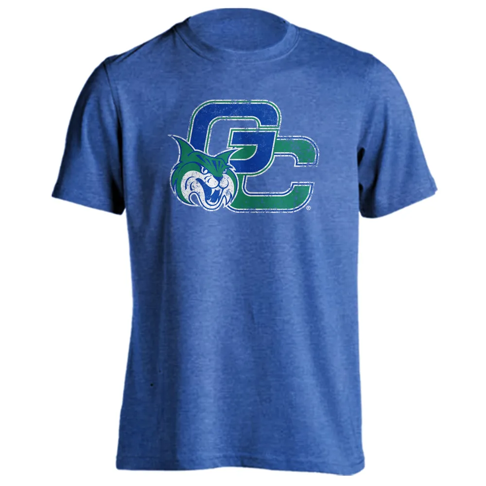 Georgia College GCSU Bobcats Distressed Interlocking GC with Mascot Logo Short Sleeve T-Shirt