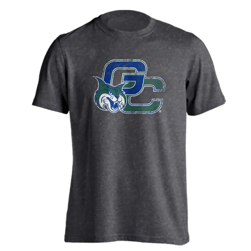 Georgia College GCSU Bobcats Distressed Interlocking GC with Mascot Logo Short Sleeve T-Shirt