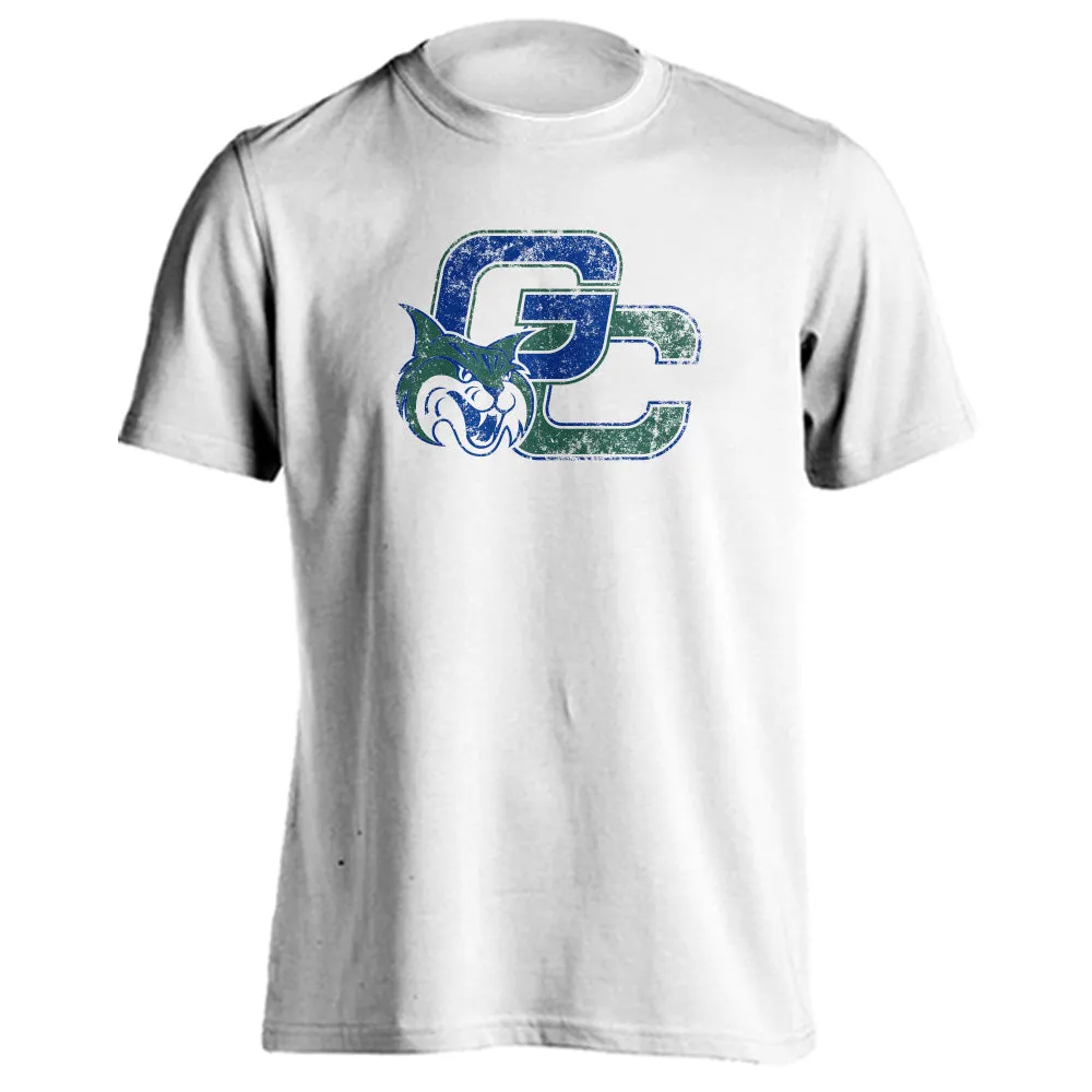 Georgia College GCSU Bobcats Distressed Interlocking GC with Mascot Logo Short Sleeve T-Shirt