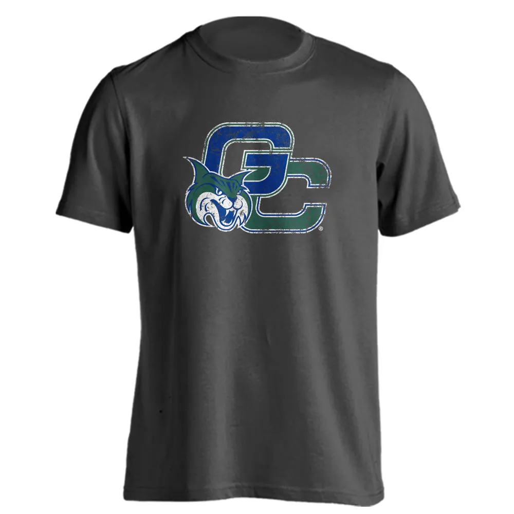 Georgia College GCSU Bobcats Distressed Interlocking GC with Mascot Logo Short Sleeve T-Shirt