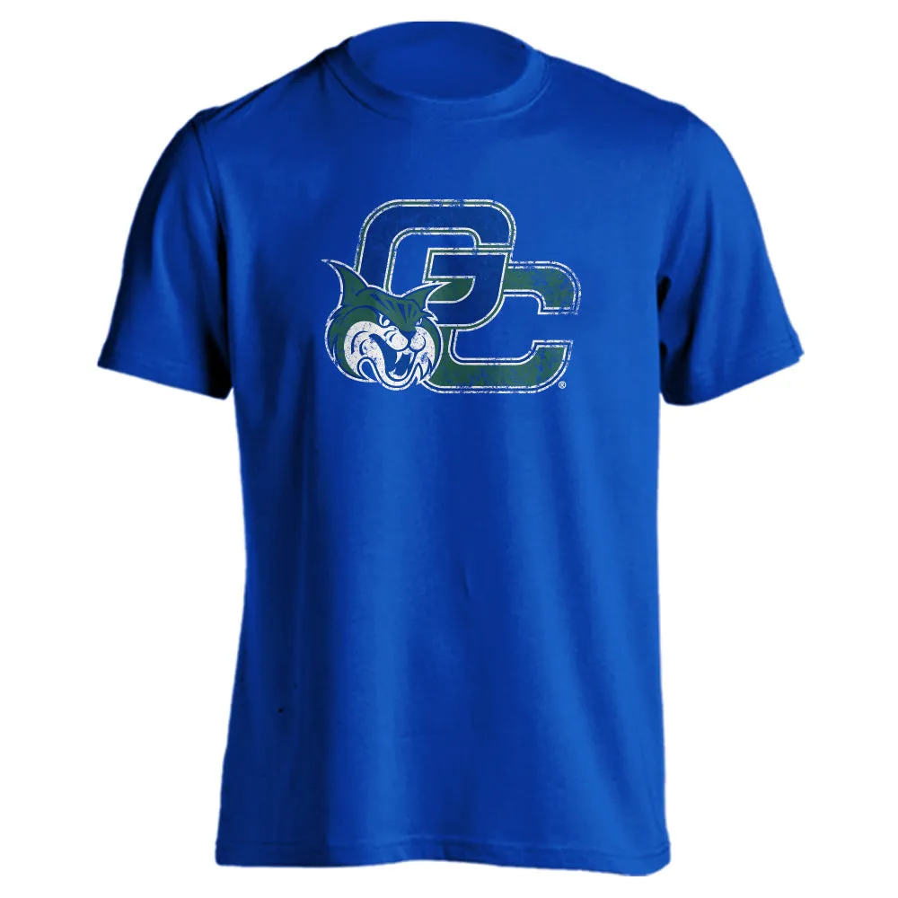 Georgia College GCSU Bobcats Distressed Interlocking GC with Mascot Logo Short Sleeve T-Shirt