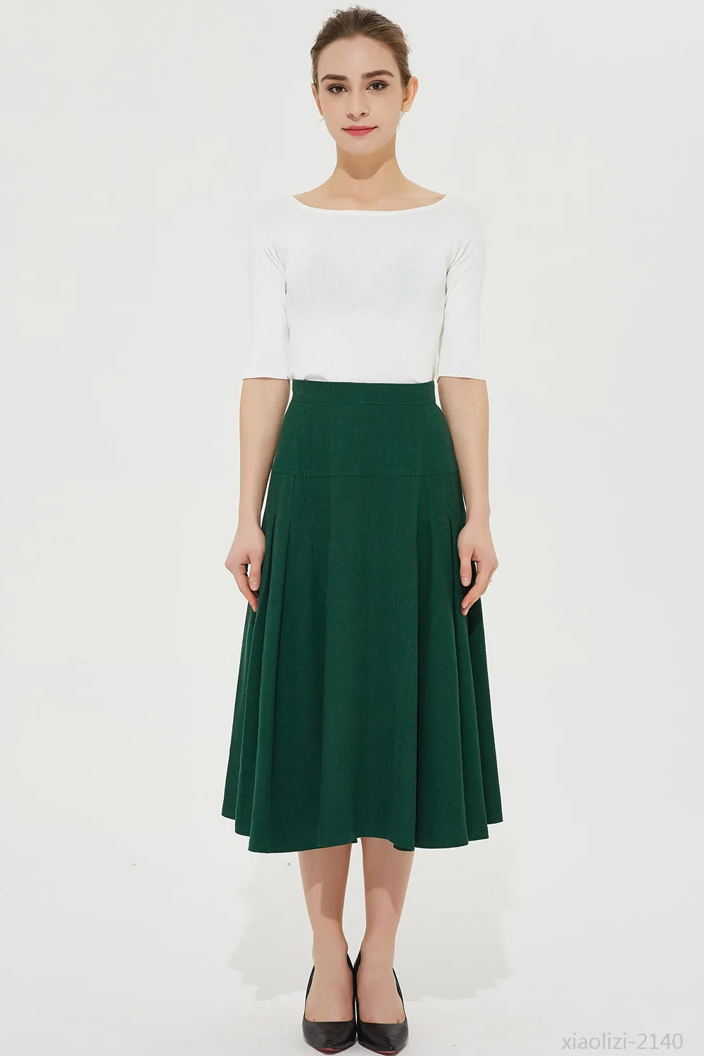 green linen skirt for summer, high waist skirt 2140