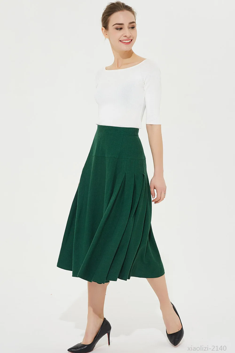 green linen skirt for summer, high waist skirt 2140