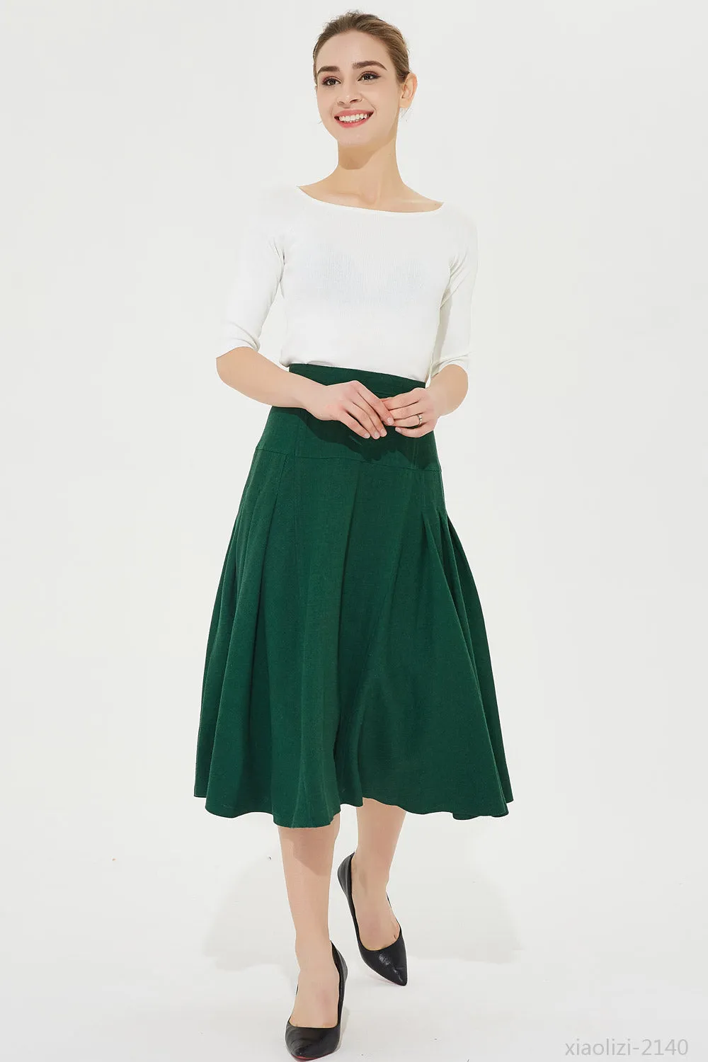 green linen skirt for summer, high waist skirt 2140