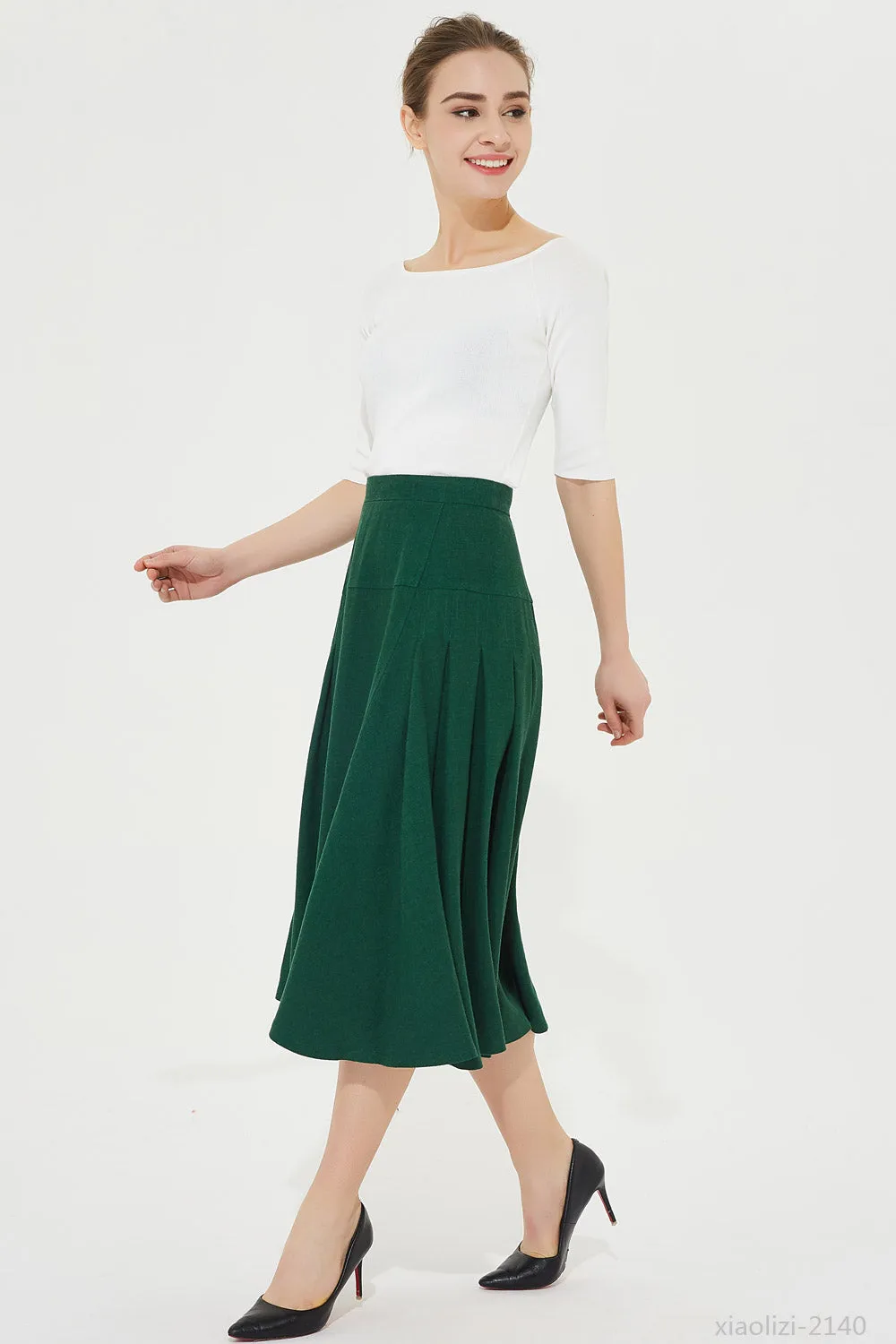 green linen skirt for summer, high waist skirt 2140