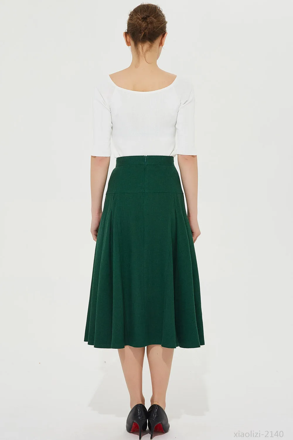 green linen skirt for summer, high waist skirt 2140
