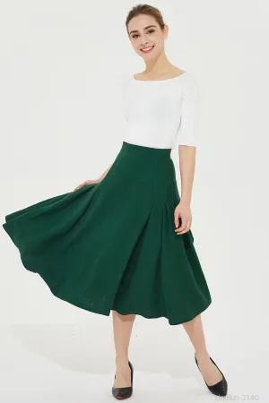 green linen skirt for summer, high waist skirt 2140