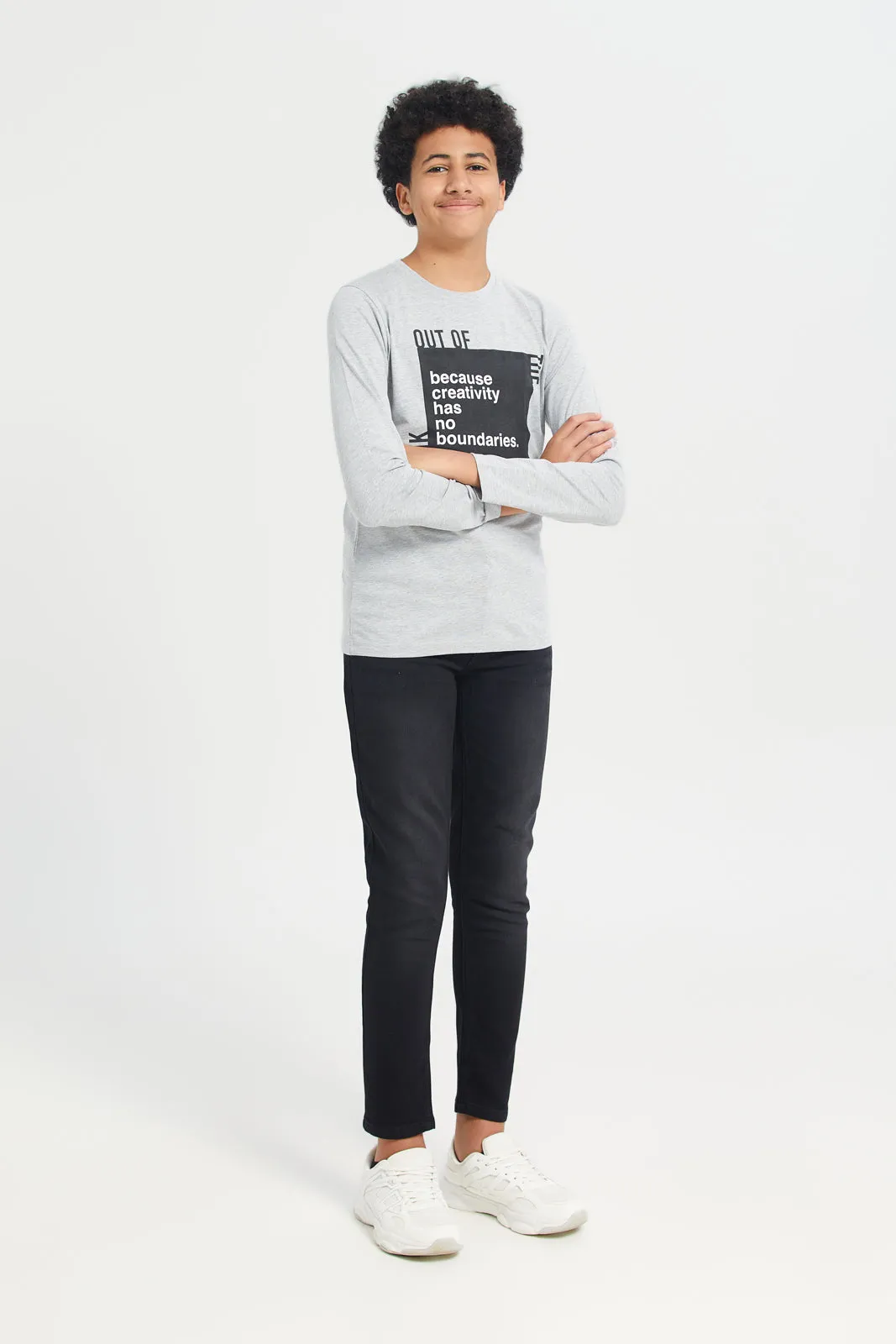 Grey Mel Long Sleeve Graphic Tee