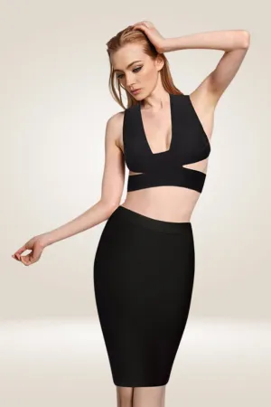 High Waisted Black Pencil Midi Skirt