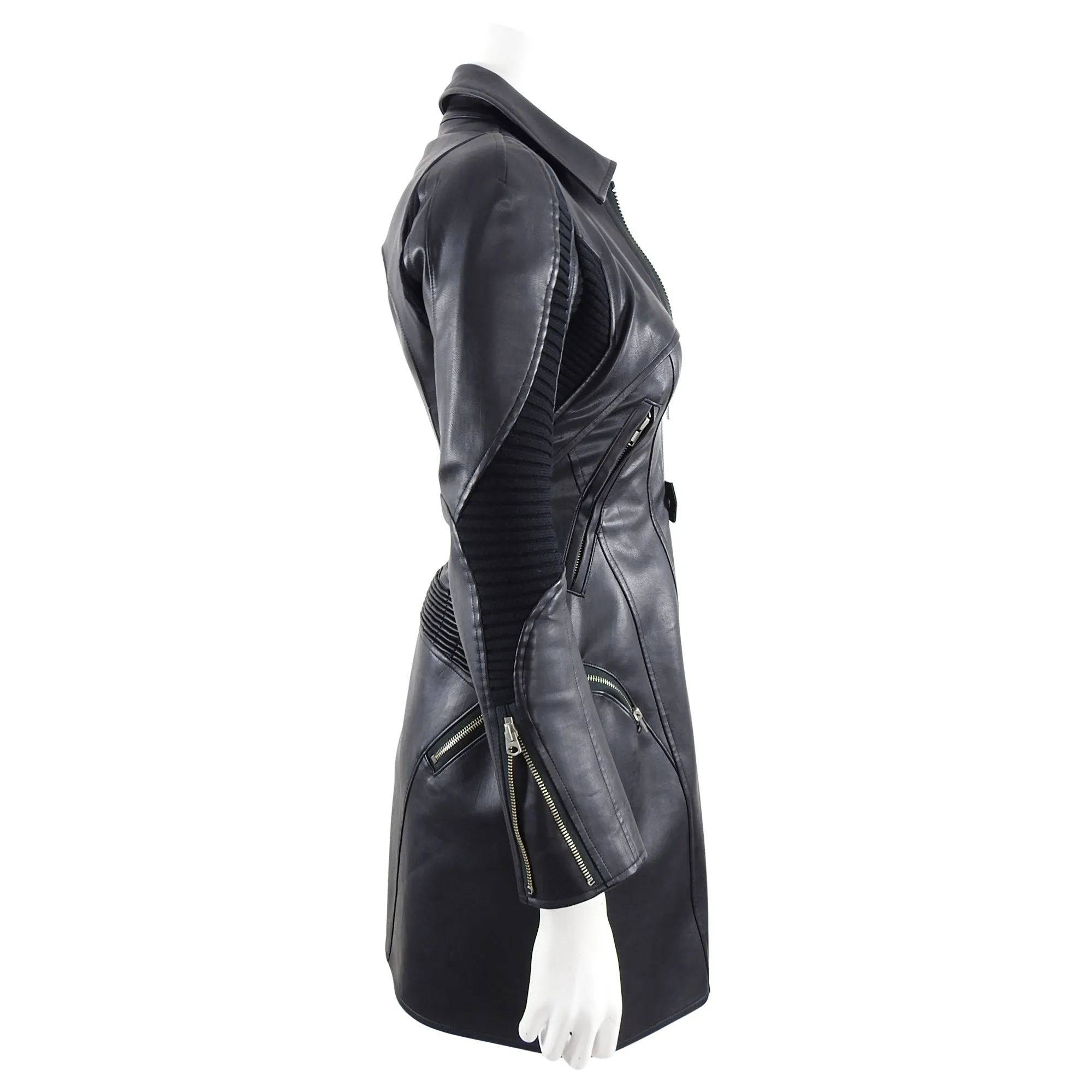 Junya Watanabe Fall 2013 Faux Leather Long Moto Jacket - XXS