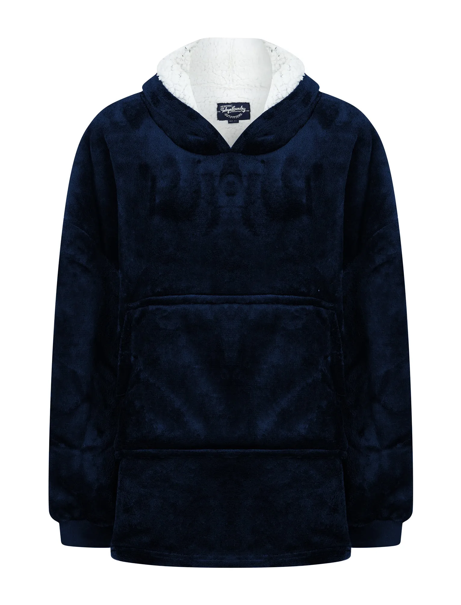 Kids Snuggle Soft Fleece Borg Lined Oversized Hooded Blanket with Pocket in Navy  - Tokyo Laundry Kids (4-12yrs)