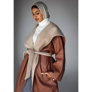 Leather & faux wool coat