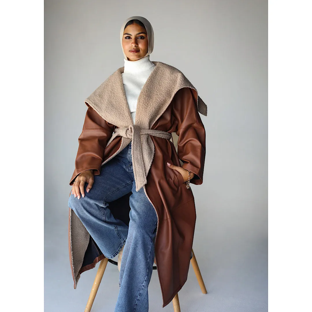 Leather & faux wool coat