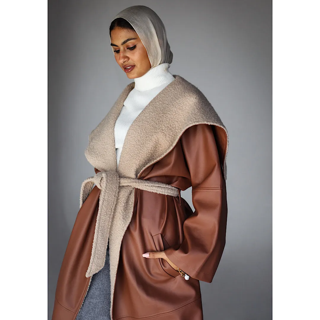 Leather & faux wool coat
