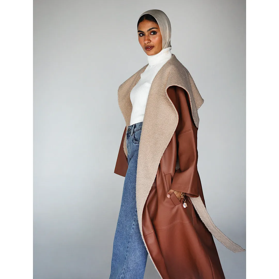 Leather & faux wool coat