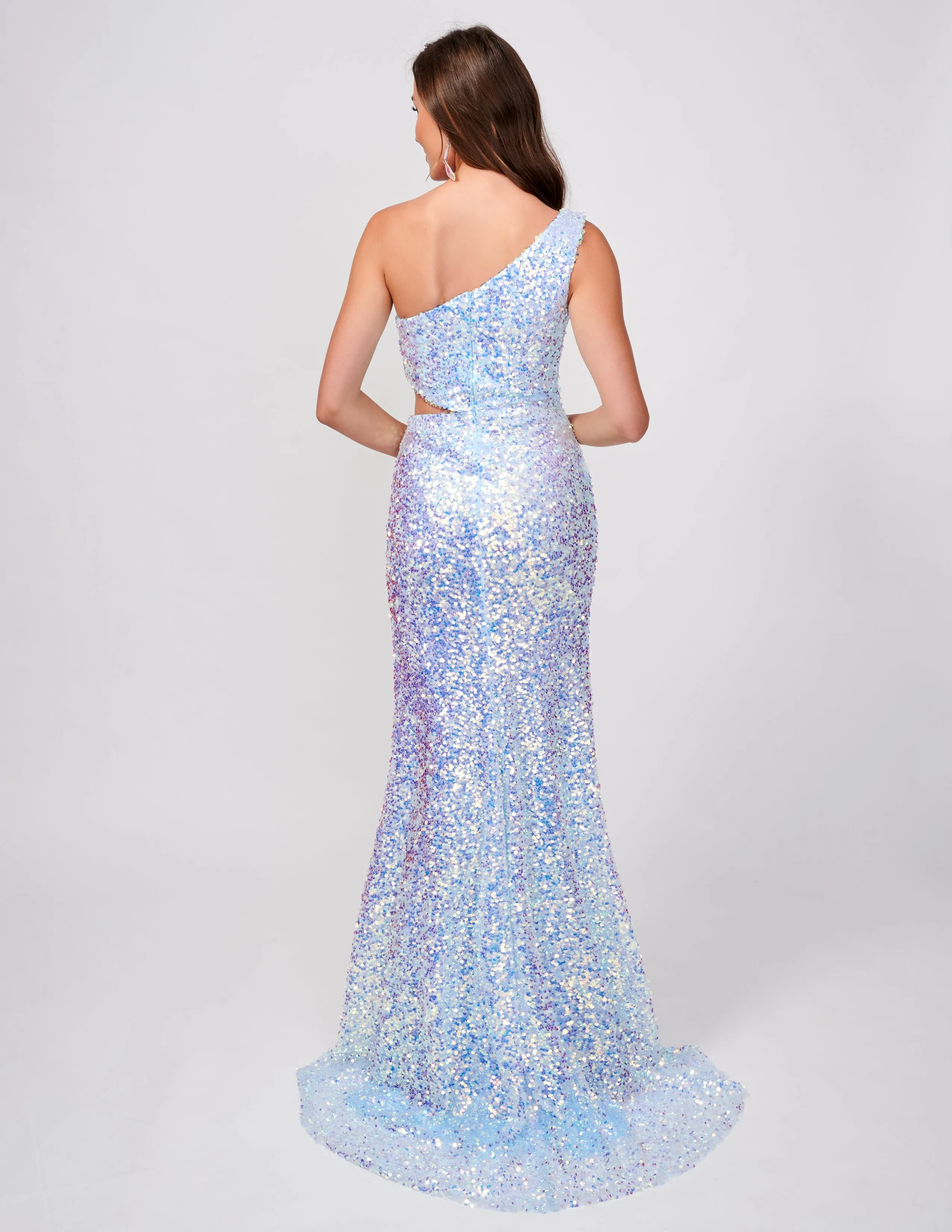 Nina Canacci 4413 Size 0 Fuchsia Sequin One Shoulder Prom Dress Cut Out Slit Formal Gown Fitted Evening