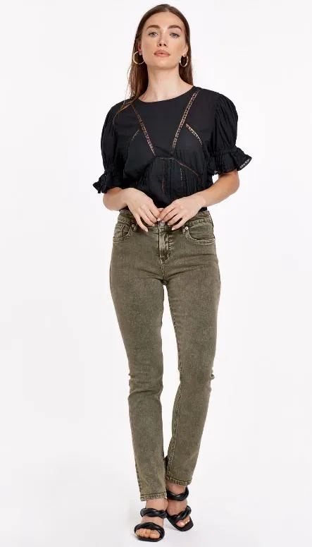 OLIVE BLAIRE HIGH RISE ANKLE SLIM STRAIGHT JEANS