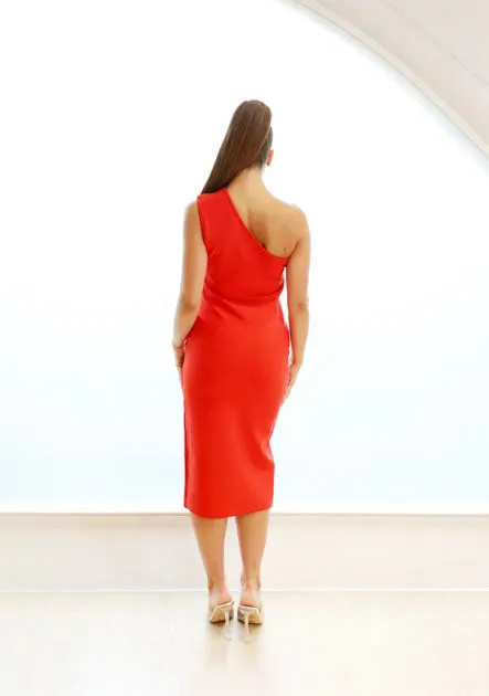 One shoulder midi dress with piping details | NELLY DRESS